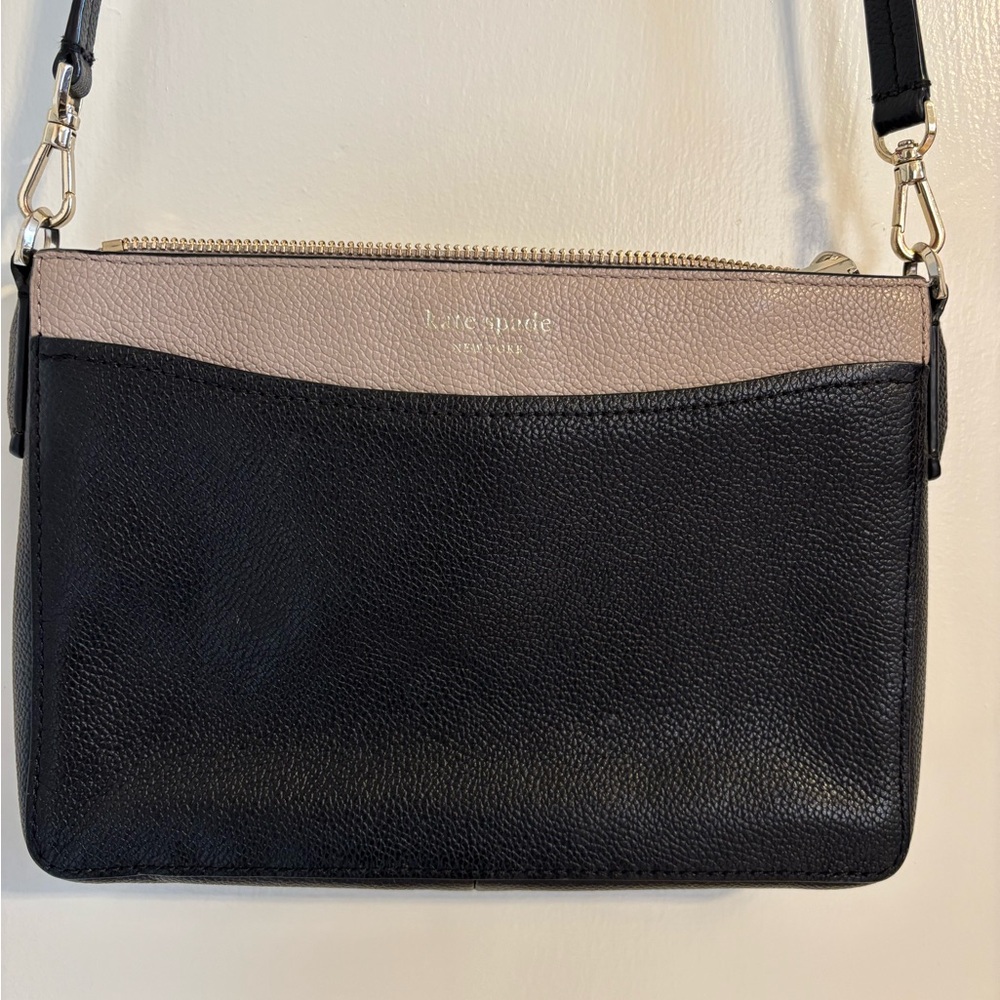 kate spade Black and Taupe Pebbled Leather Crossbody